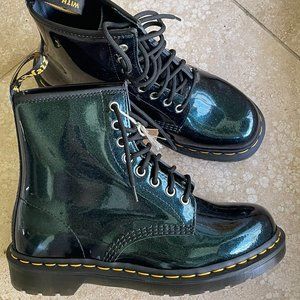 green sparkly womens doc martens